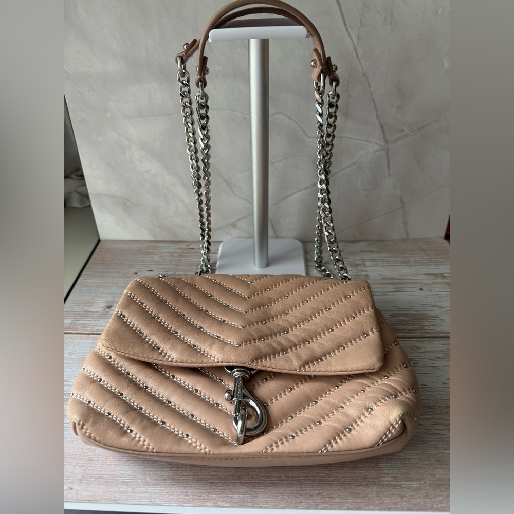 Rebecca Minkoff Tan Quilted Crossbody Bag with Silver Chain - Picture 3 of 10